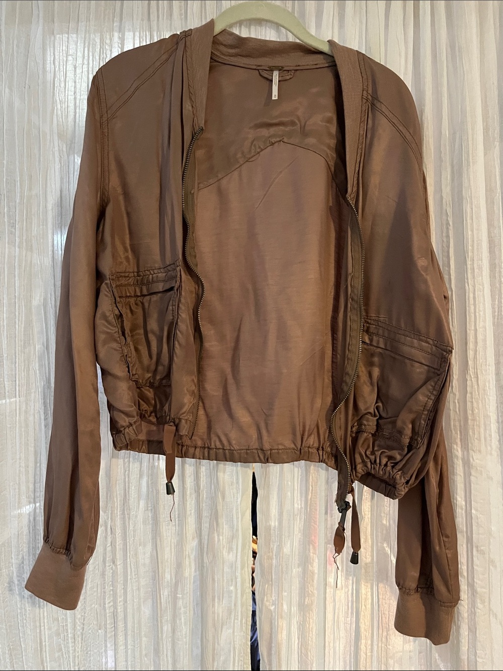 Free People Brown Cropped Bomber Jacket